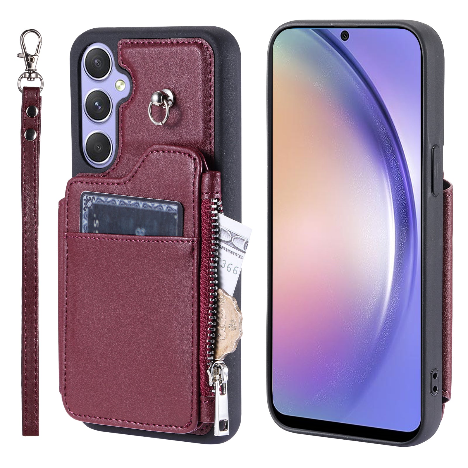 009 Phone Case for Samsung Galaxy A54 5G RFID Blocking PU TPU Bump Proof Cover Kickstand Zipper Wallet Shell with Strap 009 Phone Case for Samsung Galaxy A54 5G RFID Blocking PU TPU Bump Proof Cover Kickstand Zipper Wallet Shell with Strap